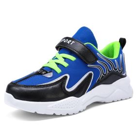 Size 29-36 Kids Running Shoes Boys Sneakers Breathable Leather Anti-Slippery Comfortable Casual Footwear Child Light Sport Shoe (Color: Blue, size: 4)