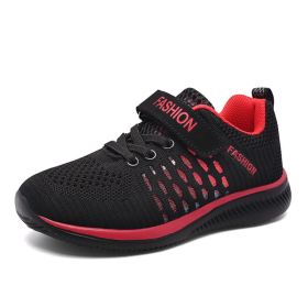 Boys Sneakers Big Children Shoes Lightweight Outdoor Kids Sport Running Shoes Hollow Sole Tenis Infantil Antislip Soft Gym Shoes (Color: black red shoes, size: 3)