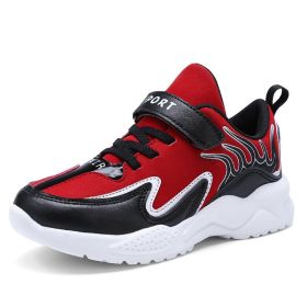 Size 29-36 Kids Running Shoes Boys Sneakers Breathable Leather Anti-Slippery Comfortable Casual Footwear Child Light Sport Shoe (Color: Red, size: 12.5)