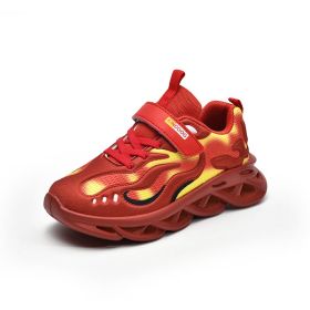 Big Children Running Shoes For Boys Casual Sneakers Spring Autumn Breathable Shoes Kids Sport Shoes Light Outdoor Tenis Shoes (Color: Red, size: 11.5)