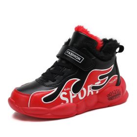 Boys Running Shoes Winter Fashion Children Sport Shoes Pu Leather Waterproof Kids Sneakers Warm Plus Fur Boots Trekking Shoes (Color: Red Running Shoes, size: 11.5)