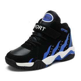 Waterproof Kids Sport Shoes High Top Boys Basketball Shoes Spring Autumn Leather Running Shoes Non-slip Sneakers Tenis Infantil (Color: Blue Kids Shoes, size: 2.5)