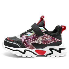 Kids Sport Shoes for Boys Running Sneakers Casual Breathable Children's Fashion Shoes 2022 Autumn Platform Light Shoes (Color: Black red, size: 28)